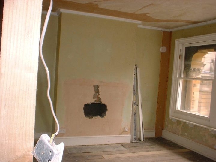 A first-floor room stripped back during the conversion