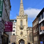 Looking north-west down Broad Street to the church of St John on the Wall, the last surviving of four walled