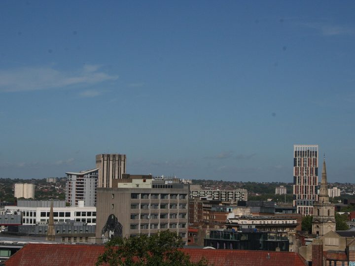 A picture of towers from the Trenchard Street car park in Bristol, England.