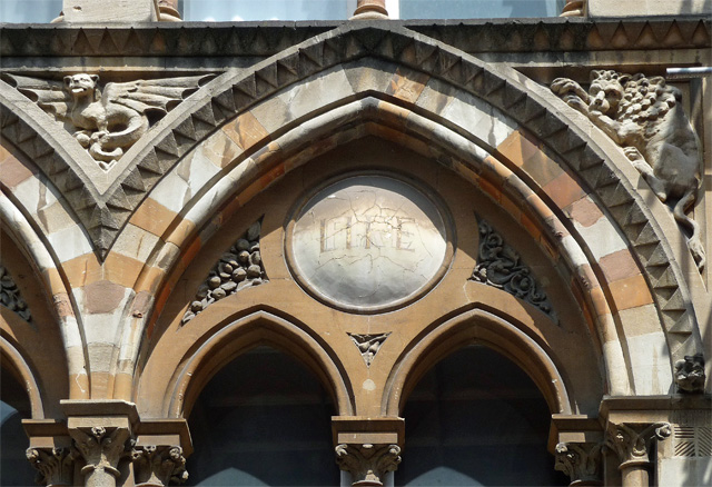 Detail of the carved and banded stonework