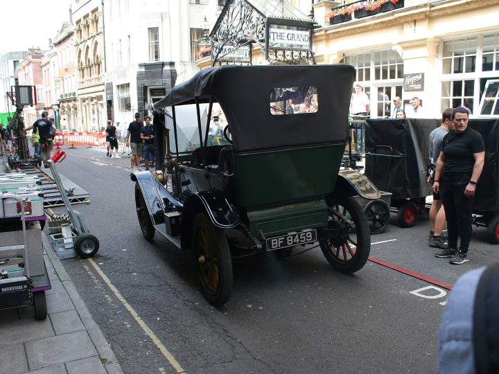 A picture from a public filming for the Doctor Who special The Giggle in Bristol, United Kingdom. This picture is