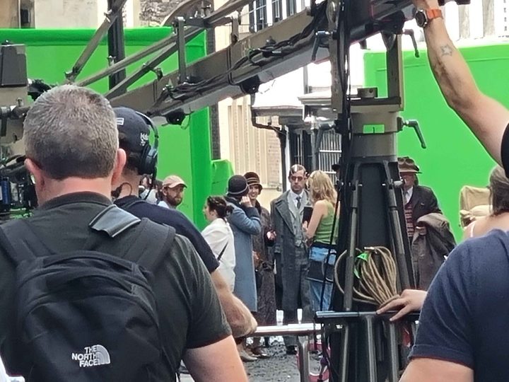 A picture from a public filming for the Doctor Who special The Giggle in Bristol, United Kingdom. This picture depicts