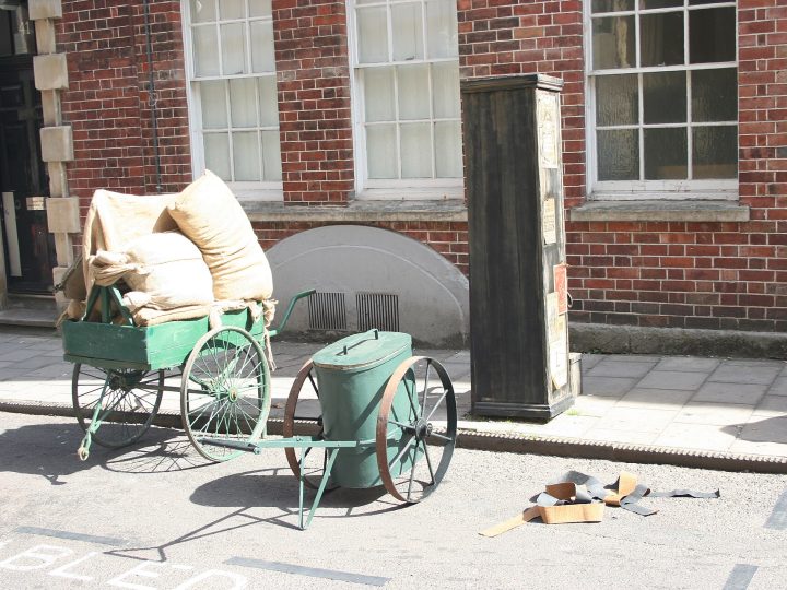 A picture from a public filming for the Doctor Who special The Giggle in Bristol, United Kingdom. In this picture