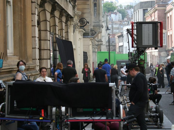 A picture from a public filming for the Doctor Who special The Giggle in Bristol, United Kingdom. Catherine Tate can