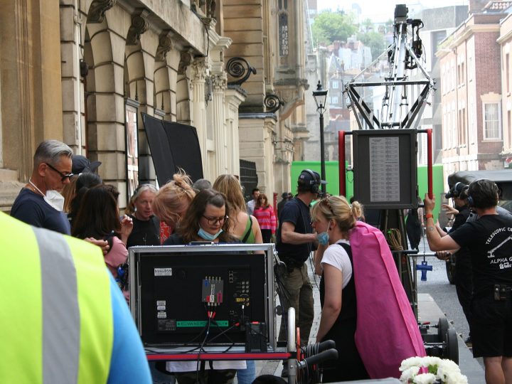A picture from a public filming for the Doctor Who special The Giggle in Bristol, United Kingdom. Catherine Tate can