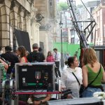 A picture from a public filming for the Doctor Who special The Giggle in Bristol, United Kingdom. Both David Tennant