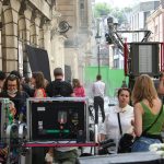 A picture from a public filming for the Doctor Who special The Giggle in Bristol, United Kingdom. Both David Tennant