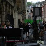 A picture from a public filming for the Doctor Who special The Giggle in Bristol, United Kingdom. Both David Tennant