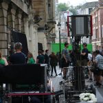 A picture from a public filming for the Doctor Who special The Giggle in Bristol, United Kingdom. Both David Tennant